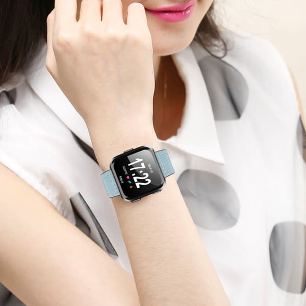 Fitbit Versa klokkereim av behandlet ekte skinn - blå Blue