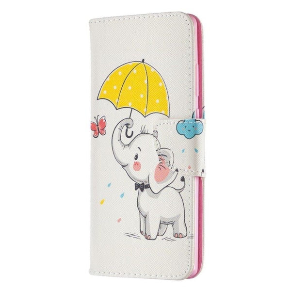 Wonderland Samsung Galaxy Note 20 flip kuoret - Norsu Ja Sateenvarjo White