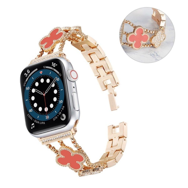 Apple Watch 40 mm klockarmband med dekor av strass och blommor - Roséguld / Rosa Rosa