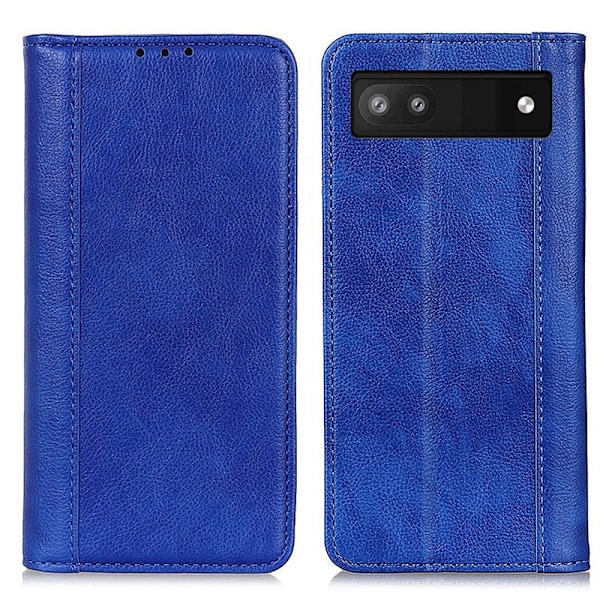 Äkta läder Google Pixel 6a fodral med magnetisk stängning Blå