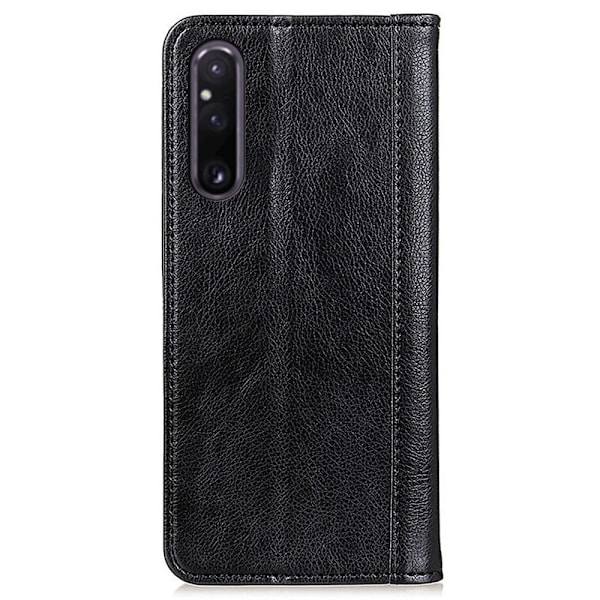 Sony Xperia 1 V ægte læderetui med magnetisk lukning - Sort Black