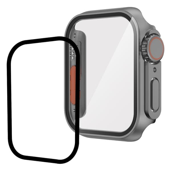 Apple Watch SE 2022 (40mm) / SE 40mm / 6 / 5 / 4 cover with tempered glass screen protector - Silver Grey / Orange Silvergrå