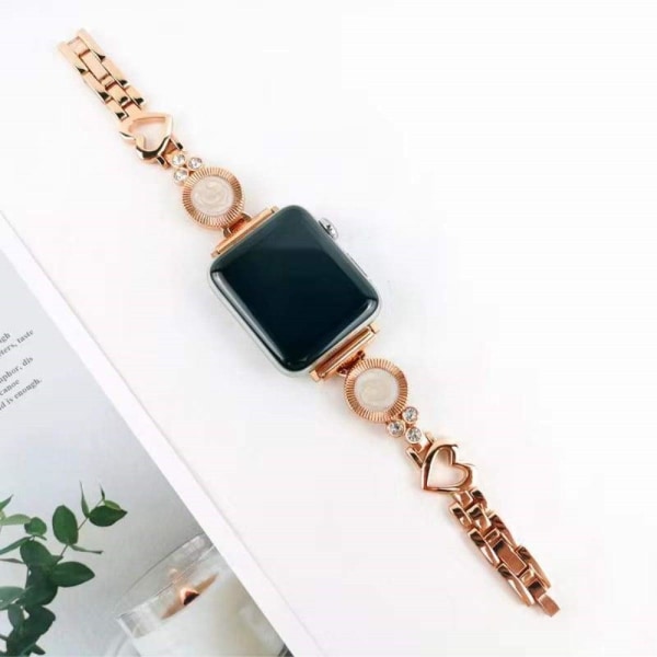 Apple Watch Series 8 (41mm) hjerteformet urrem med rhinestone-dekoration - Rødguld Pink