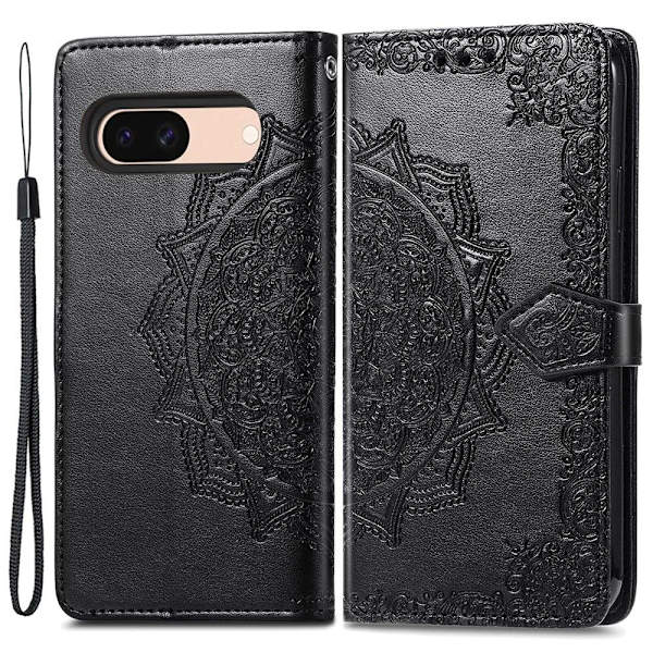 Mandala Google Pixel 8A læderetui - Sort Black