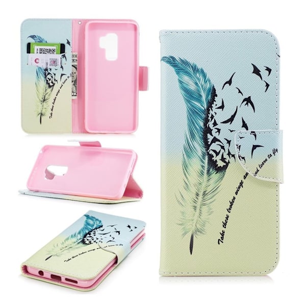Samsung Galaxy S9 Plus Printet Mønster PU læder flip etui - Fjer og Fugle Multicolor