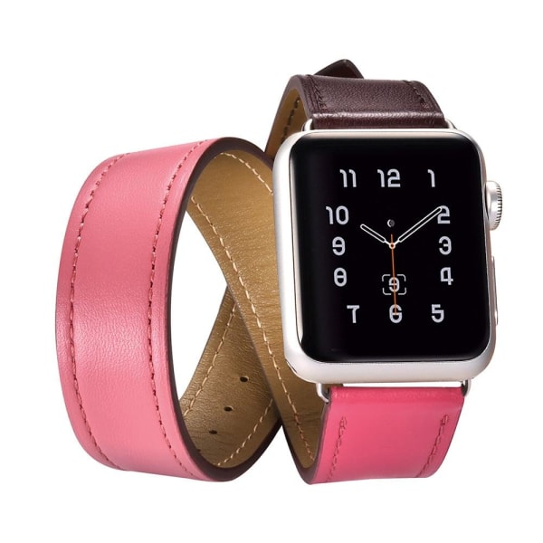 iCarer Trio-Strap Apple Watch Series 5 40mm aito nahkaranneke - Kahvi + Ruusu + Pinkki Pink