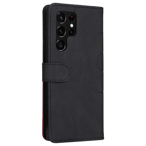 Tekstureret Samsung Galaxy S23 Ultra læderetui med rem - Sort Black