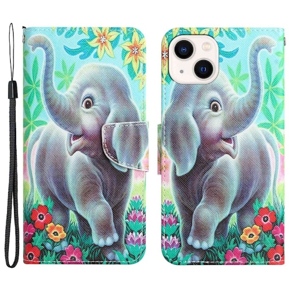 Wonderland iPhone 14 flip etui - Elefant Multicolor