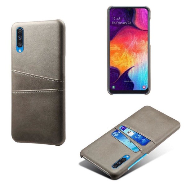 Samsung Galaxy A50 fodral med läderöverdrag - Grå Silvergrå