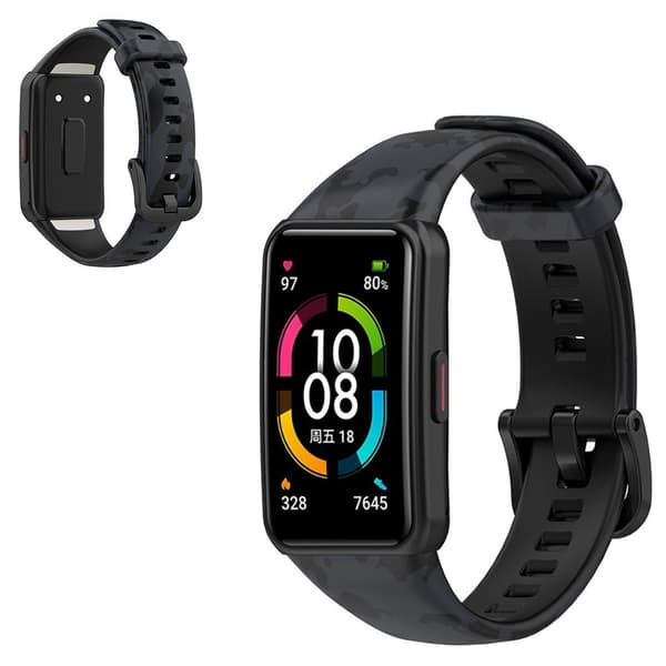 Honor Band 6 stilfuld printet silikone urrem - Camouflage Grå Silver grey