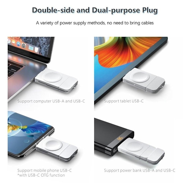 Apple Watch Series 8 (45mm) / (41mm) Type-C og magnetisk USB trådløs uroplader White