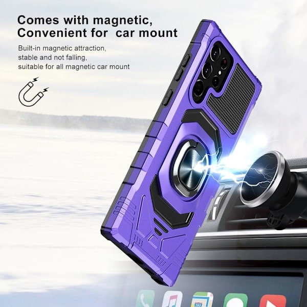 Kestävä kova muovisuojus pehmeällä sisäpuolella ja potkutelineellä Samsung Galaxy S21 Ultra 5G:lle - Violetti Purple