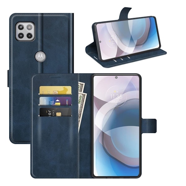 Wallet-style Læder Etui til Motorola One 5g Ace - Blå Blue