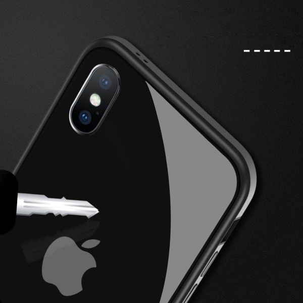 SULADA iPhone Xs Max mobilskal härdat glas metallram - Silver Silvergrå
