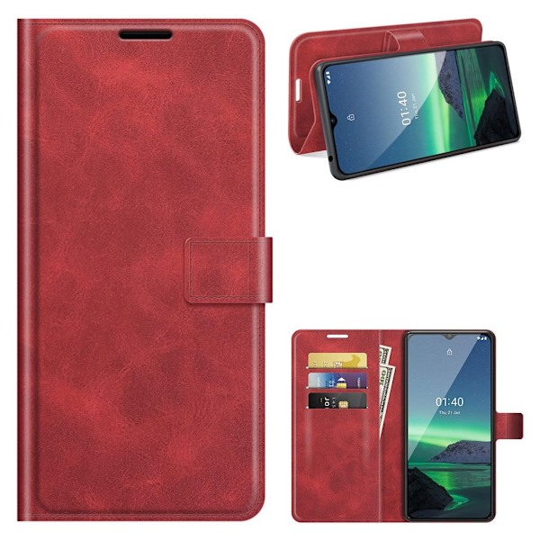 Wallet-style Lær Etui til Nokia 1.4 - Rød Red