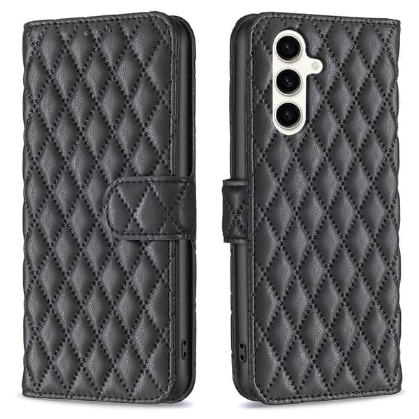 Rhombus mat Samsung Galaxy S24 FE flip etui - Sort Black