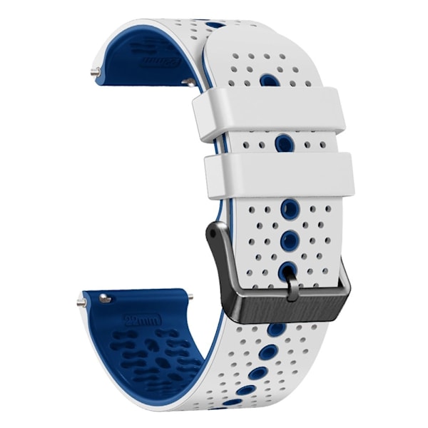 22 mm universellt dubbelfärgat klockarmband i silikon - Vit / Blå Vit