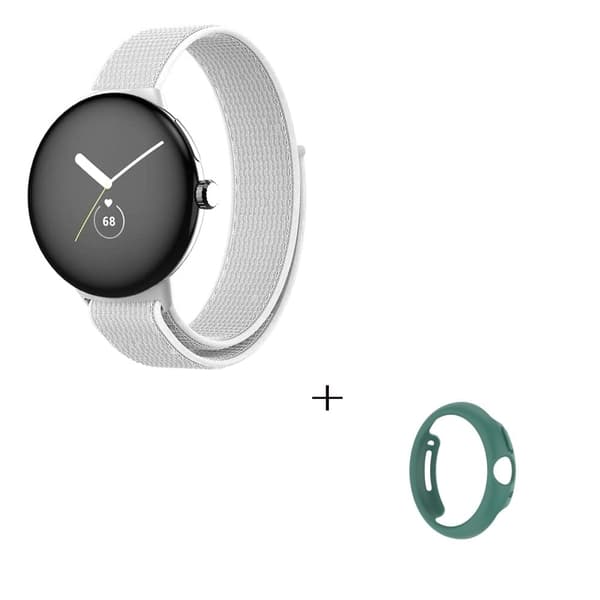 Google Pixel Watch nylonklokkerem med cyanfarget deksel - Hvit White