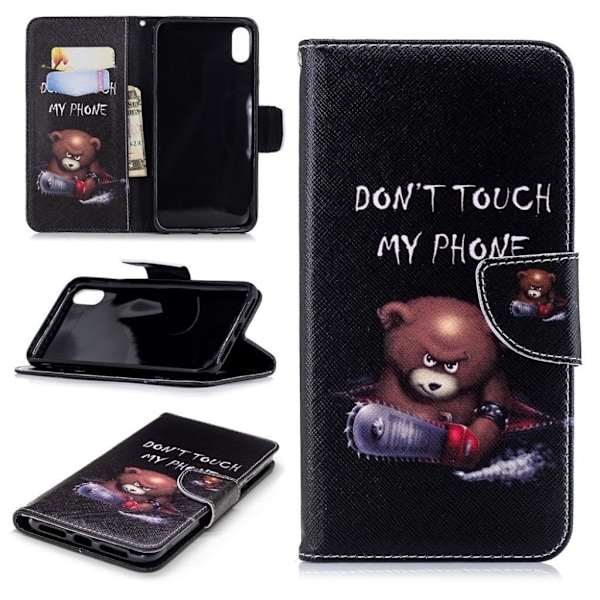 iPhone Xs Max læder flip cover med mønsterprint - Bjørnen Og Dens Advarsler Multicolor