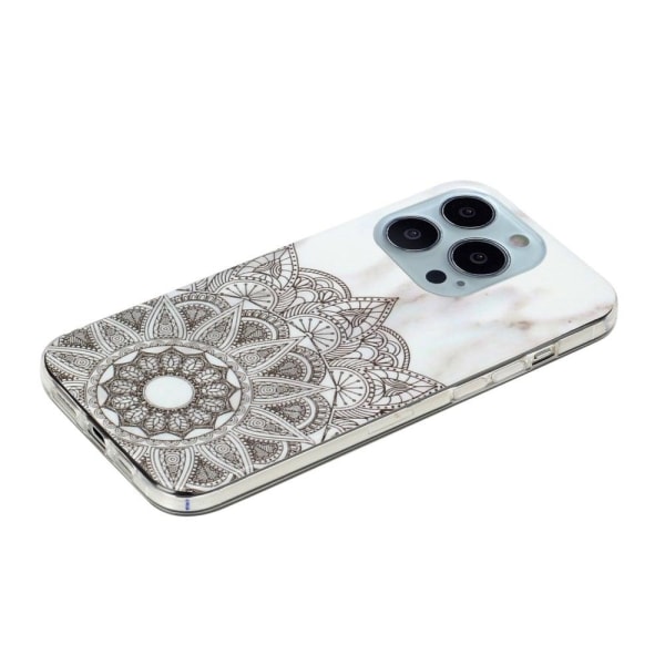 Marble design iPhone 14 Pro cover - Mandala-Blomst / Marmor Silver grey