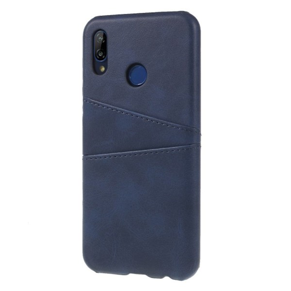 Huawei P20 Lite mobiletui i plastik med kunstlæder overflade samt udvendige kortlommer - Mørkeblå Blue