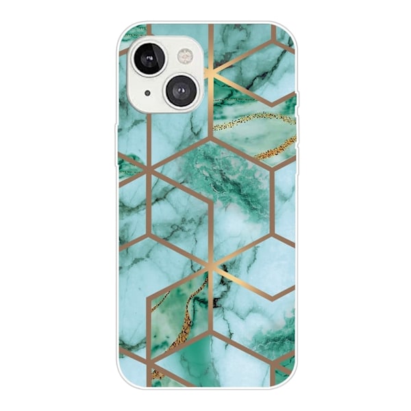 Marmordesign iPhone 14 Plus deksel - Smaragdgrønt Kubemønster Green