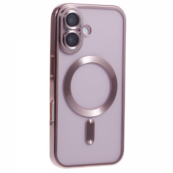iPhone 16 Plus Magnetfodral Galvaniserad ram Flexibelt telefonskydd med linsfilm - Roséguld Rosa