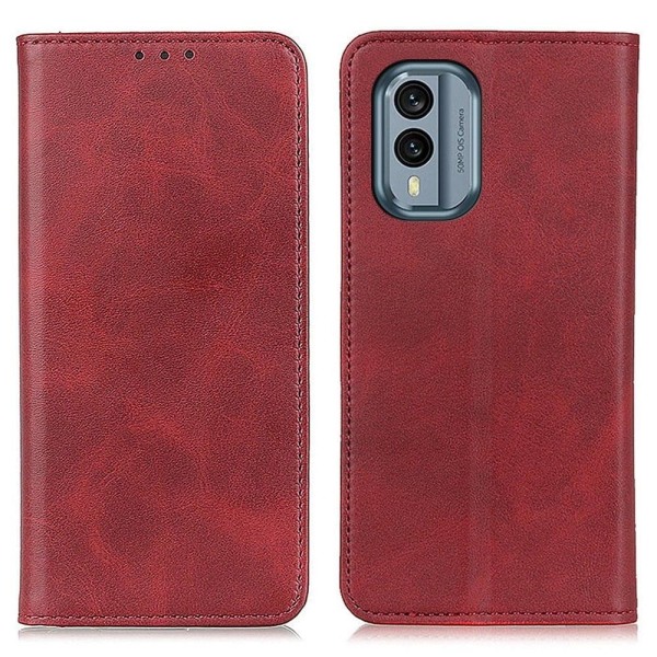 Lompakko-style Aitoa Nahkaa Läppäkotelo For Nokia X30 - Punainen Red