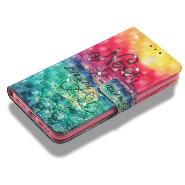 iPhone Xs Max flip cover i læder med diamandtmønster - Never Stop Dreaming Multicolor