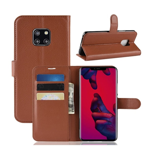 Huawei Mate 20 Pro flipfodral i litchi-texturläder - Brun Brun