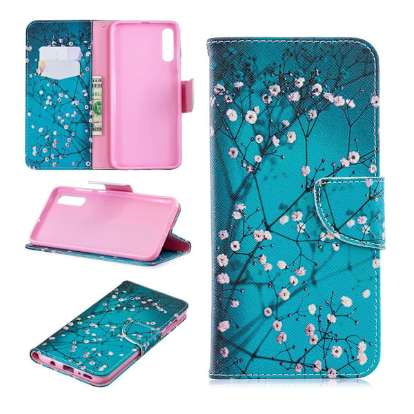 Samsung Galaxy A70 mønstret lædercover - træ med blomster Multicolor