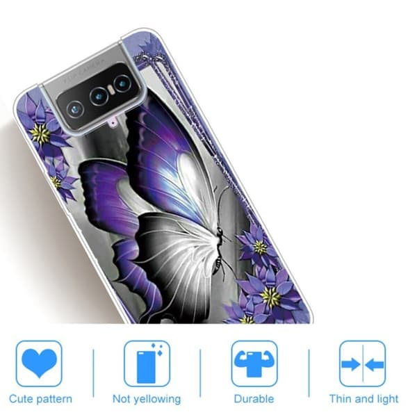 Deco Asus Zenfone 7 Pro Etui - Lilla Sommerfugl Purple