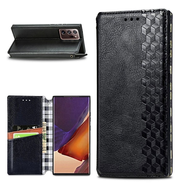 Læder Etui med A Stilfuldt Rhombus Tryk til Samsung Galaxy Note 20 Ultra 5G / Note 20 Ultra - Sort Black