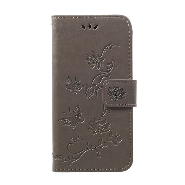 Samsung Galaxy A40 sommerfugleprint på lædercover - grå Silver grey