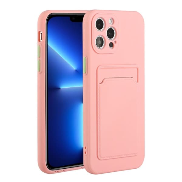 Deksel med Kortholder til iPhone 13 Pro - Rosa Pink