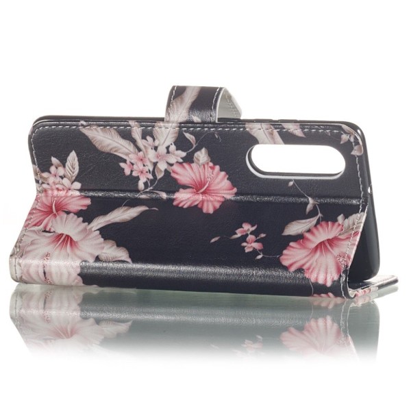 Huawei P30 Läderfodral med mönster - Levande Blommor Rosa