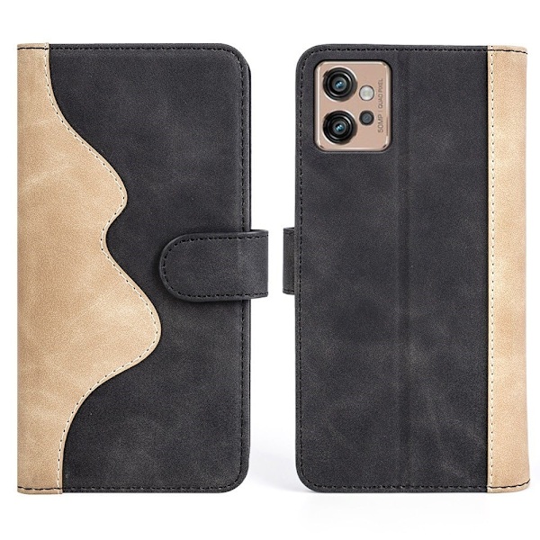 To Farvet Læder Flip Case til Motorola Moto G32 - Sort Black