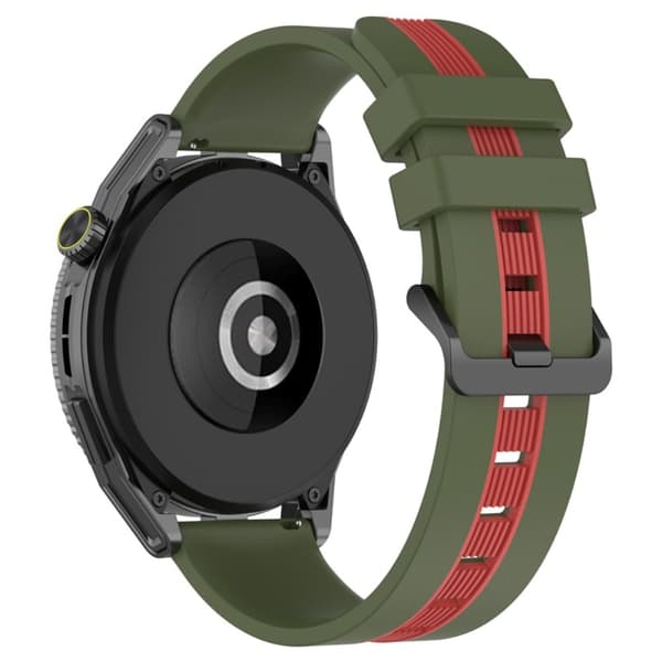 22 mm universalarmband i tvåfärgad silikon - Militärgrön / Röd Grön