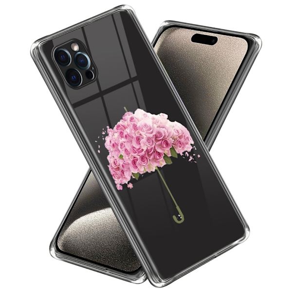 Deco iPhone 15 Pro Max deksel - Blomsterparaply Pink