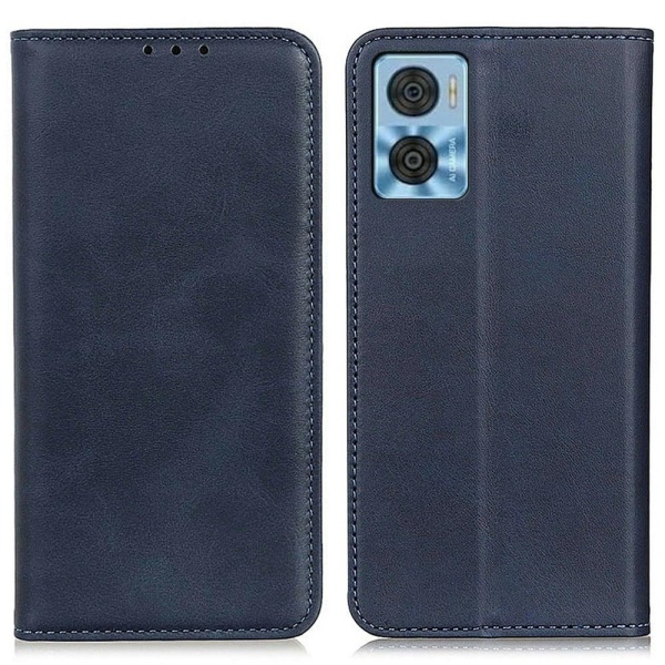 Flip Etui med Pung i Ægte Læder til Motorola Moto E22i / E22 - Blå Blue