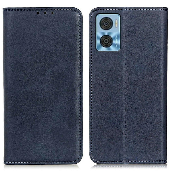 Lompakko-style Aitoa Nahkaa Läppäkotelo For Motorola Moto E22i / E22 - Sininen Blue