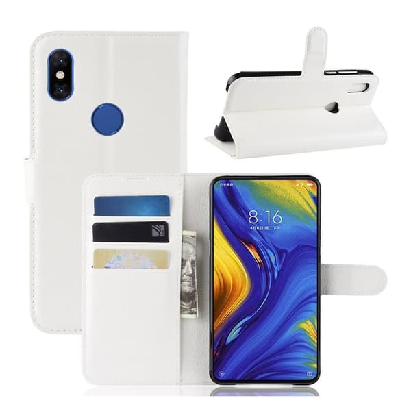 Xiaomi Mi Mix 3 Litchi läderfodral - Vit Vit