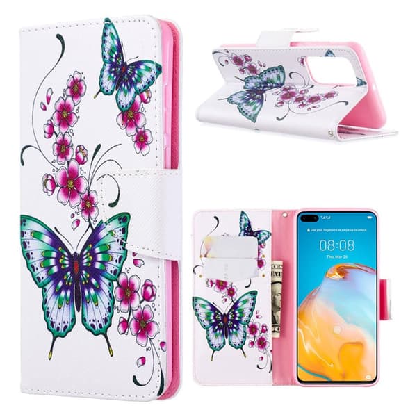 Wonderland Huawei P40 flip etui - sommerfugl og blomster Multicolor