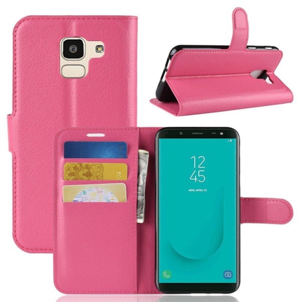 Samsung Galaxy J6 (2018) mobilfodral PU läder TPU plånbok stående läge - Rosenröd Rosa