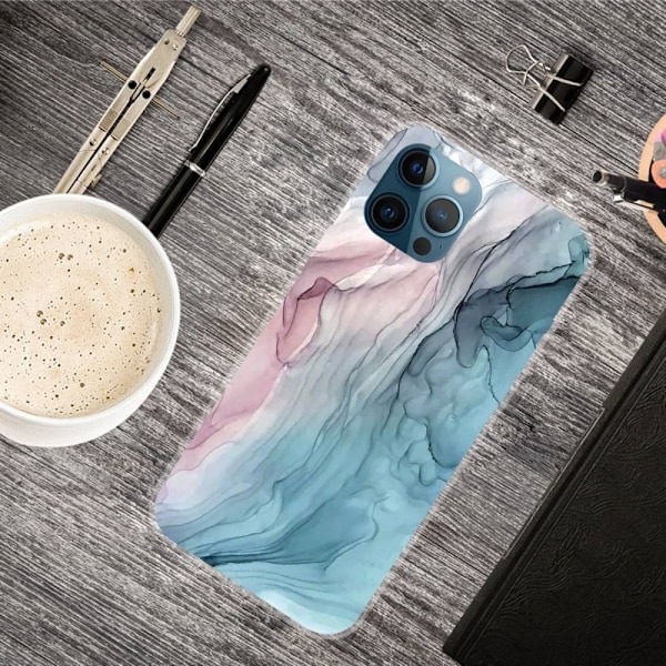 Marmormotiv iPhone 14 Pro skal - Rosa/Blå Marmor multifärg
