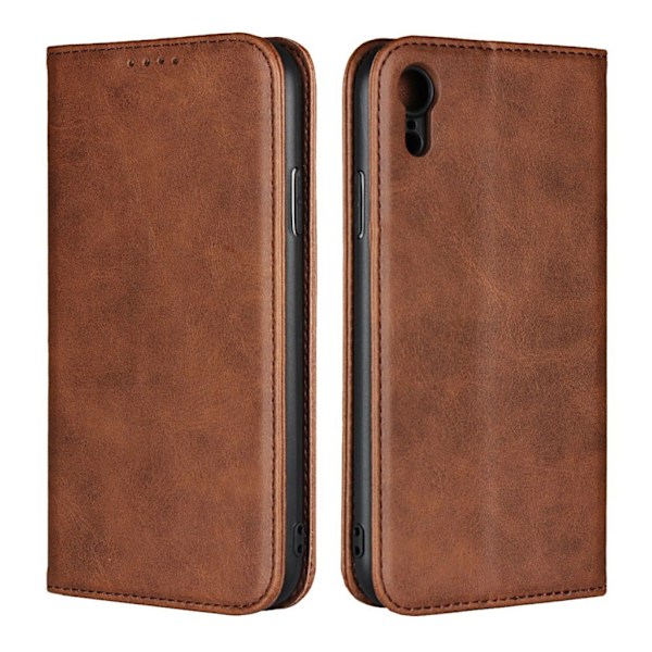 iPhone Xr magneettinen synteetti nahkainen lompakko suojakotelo kortti paikoilla - Kahvi Brown