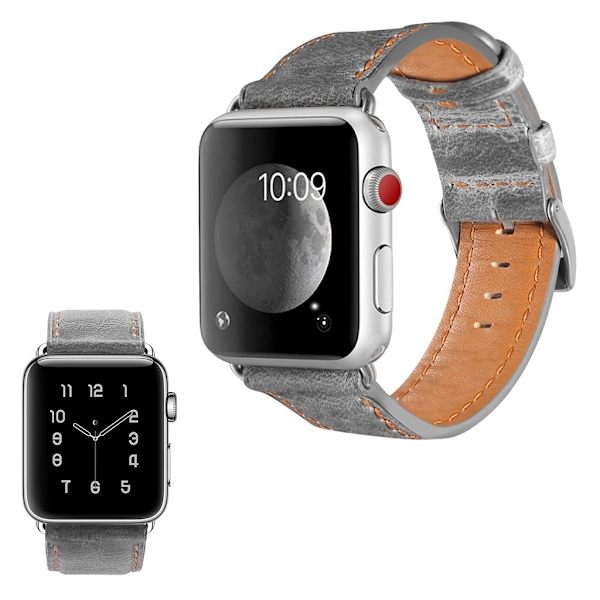 Apple Watch Series 5 40mm cool ægte læder urrem - Grå Silver grey