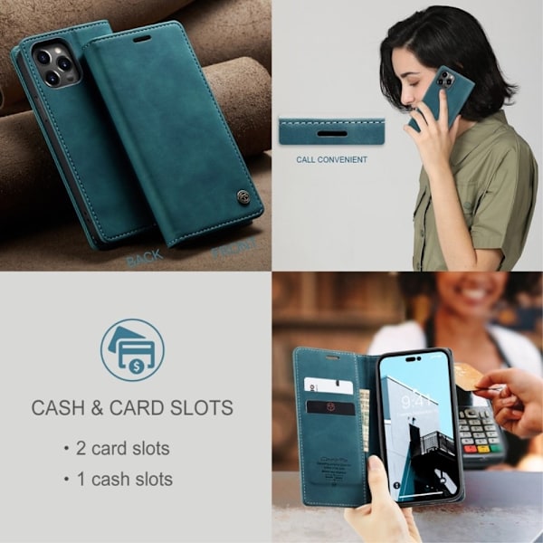 CaseMe iPhone 14 Pro Max vintage etui - Blå Blue