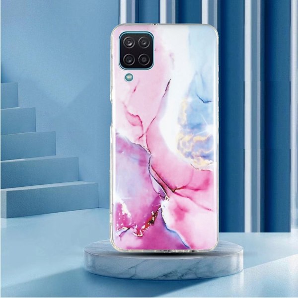Marble Samsung Galaxy A12 5G Etui - Lyserød / Blå Multicolor
