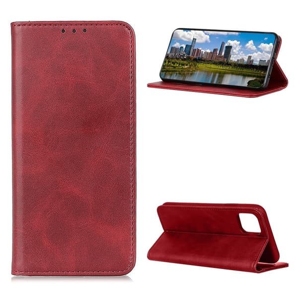 Flip Etui med Pung i Ekte Lær til iPhone 12 / 12 Pro - Rød Red